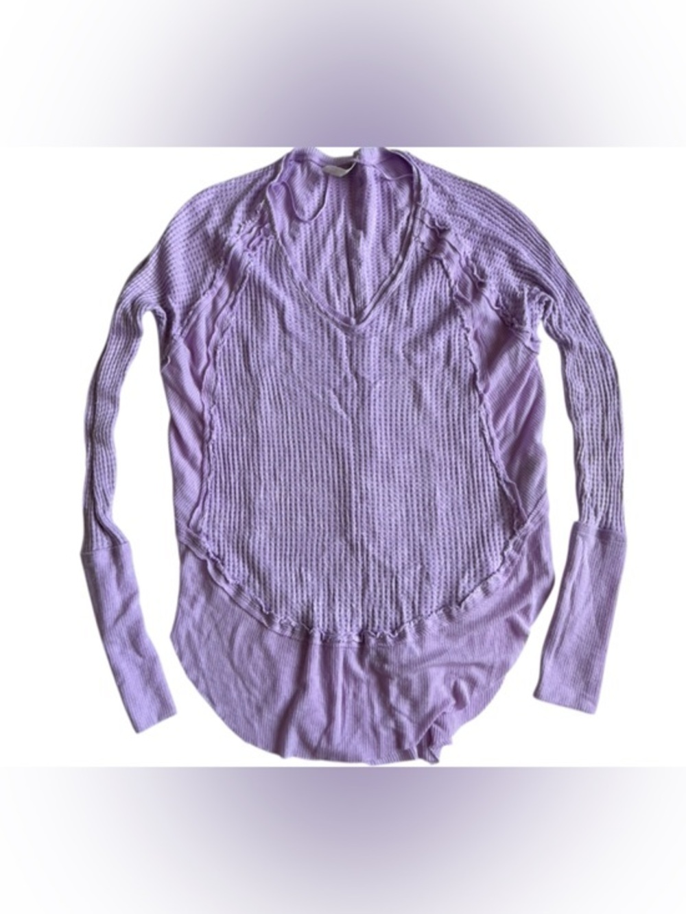 Free People Lilac Long Sleeve Waffle Knit V-Neck Top
